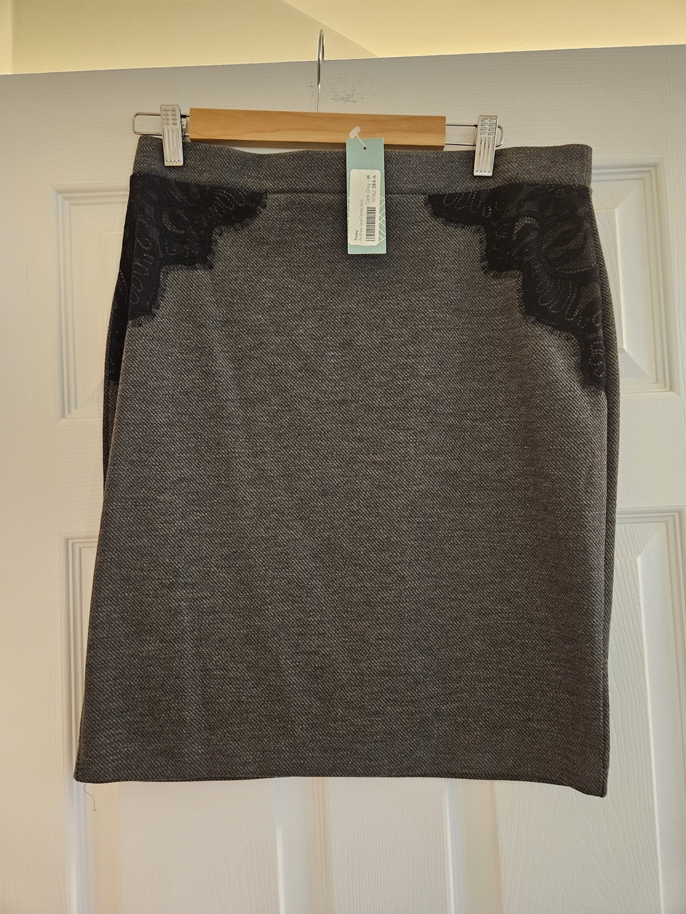 Pixley Gray Pencil Skirt with Black Lace Trim NWT